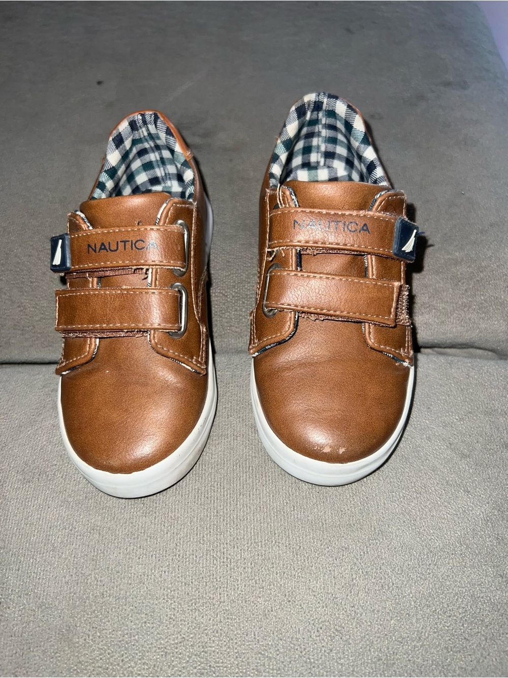 Nautica Kids Brown Faux-Leather Velcro Sneakers with White Soles